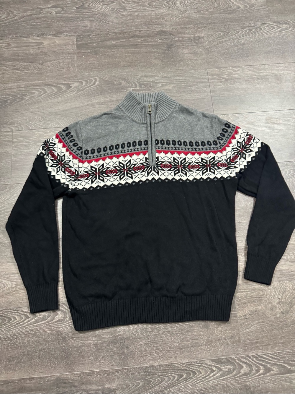 Weatherproof Vintage Men’s Large Fair Isle Nordic Quarter Zip Cotton Sweater